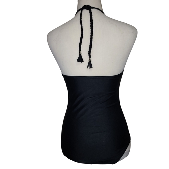 Boutique 1PC Black Swimsuit SMALL Crochet Trim Plunging VNeck Coquette Girl NWOT - Picture 6 of 15